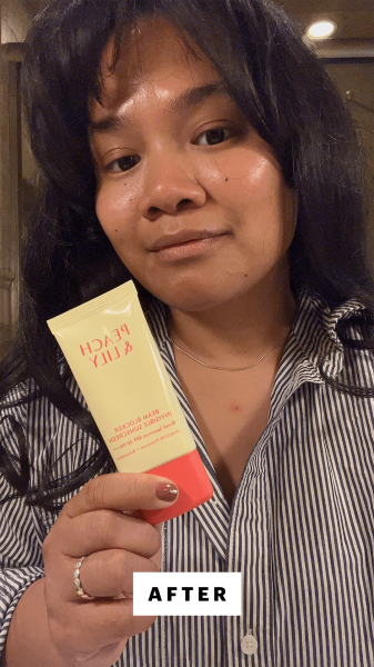 Calaor after applying the Peach  Lily Beam Blocker Invisible Sunscreen